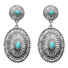 Women's Southwestern Navajo Double Concho Style Turquoise Dangle Drop Statement Earrings, 2" Length