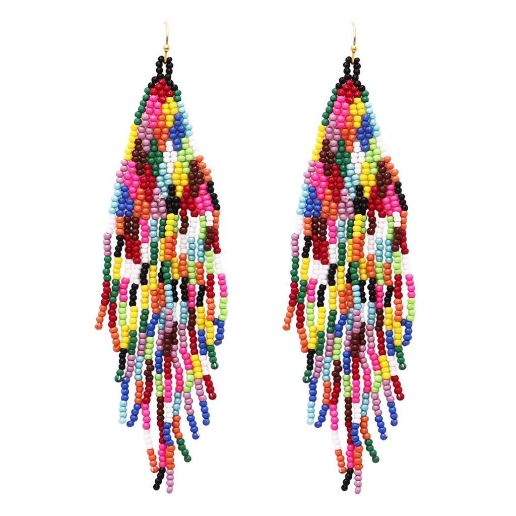 Colorful Rainbow Peyote Stitch Seed Bead Fringe Shoulder Duster Earrings, 5