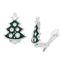 Colorful Enamel Christmas Holiday Clip On Style Earrings, 1" (Christmas Trees)