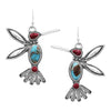 Western Style Aztec Bird Turquoise And Red Howlite Stone Dangle Earrings, 1.75"