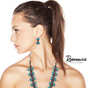 South Western Chic Statement Howlite Squash Blossom Necklace Earrings Set, 24"-27" with 3" Extension (Turquoise)