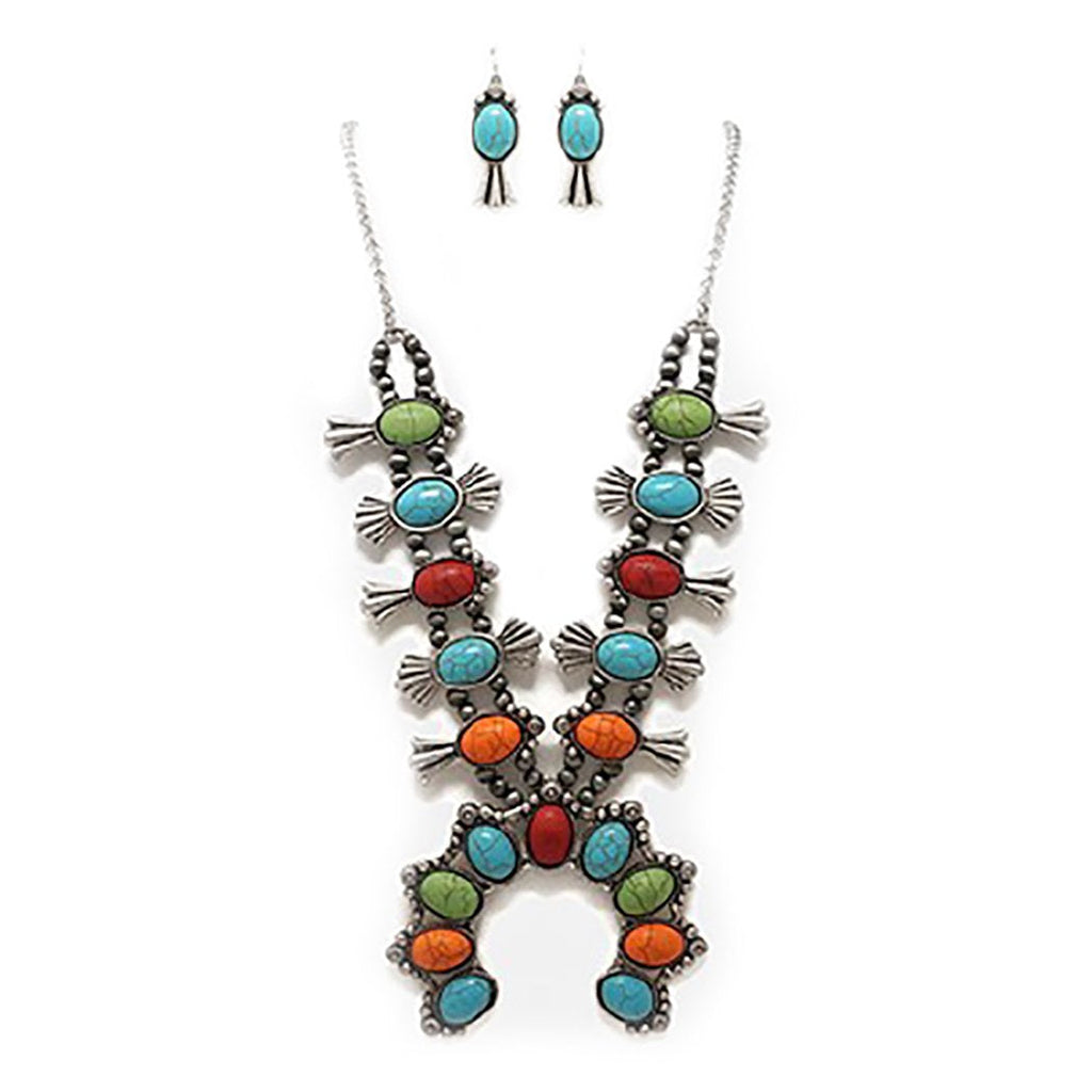 Statement Western Howlite Squash Blossom Necklace Earrings Set, 27