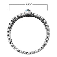 Western Style Burnished Silver Tone Turquoise Howlite Statement Stretch Bangle Bracelet,7.25" (Oval Stone Herringbone Pattern 0.75")