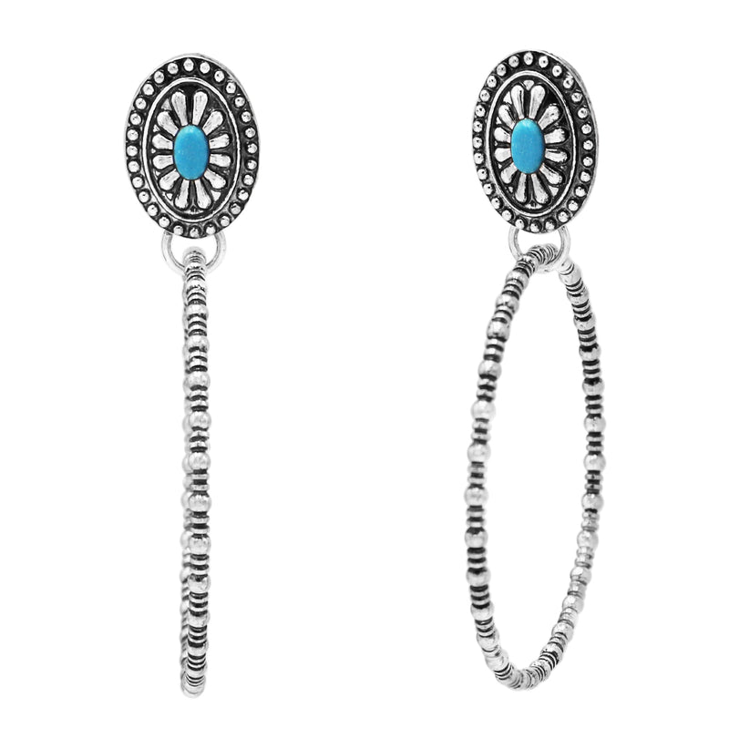 Western Style Turquoise Howlite Hoop Dangle Earrings, 38-50mm (50 Oval Concho Top)