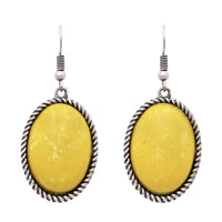 Cowgirl Chic Colorful Western Style Natural Semi Precious Howlite Stone Dangle Earrings, 1.87" (Yellow)
