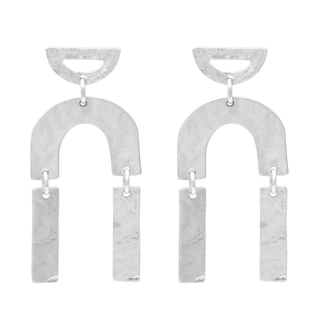 Dangle Large Geometric Shape Post Earrings (Silver Tone)