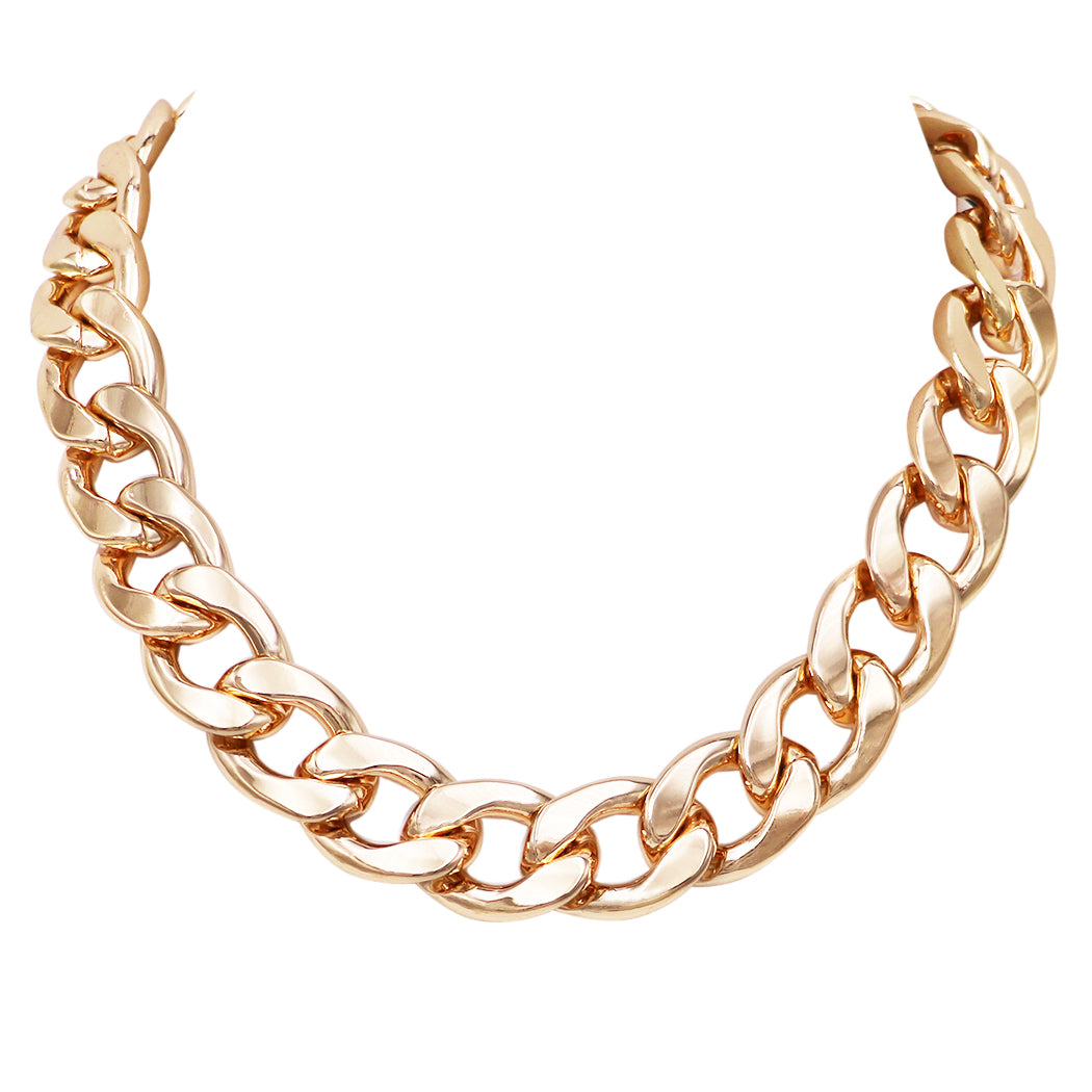 Polished Gold Tone Chunky Curb Chain Statement Necklace 18 20 with 2 Extension