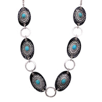 Southwest Style Turquoise Animal Snake Print Concho Statement Necklace 30"+3" Extender