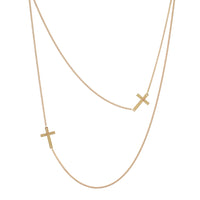 Rosemarie Collections Women's Religious Sideways Cross Double Strand Long Necklace (Gold Tone) â€¦