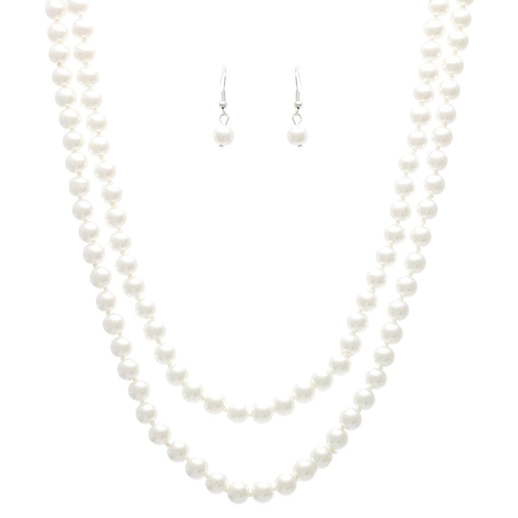 Stunning Classic Knotted Simulated Glass 8mm Pearl Necklace And Dangle Earrings Set, 48