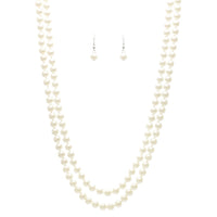 Stunning Classic Knotted Simulated Glass 8mm Pearl Necklace And Dangle Earrings Set, 48",60" (Cream, 60)