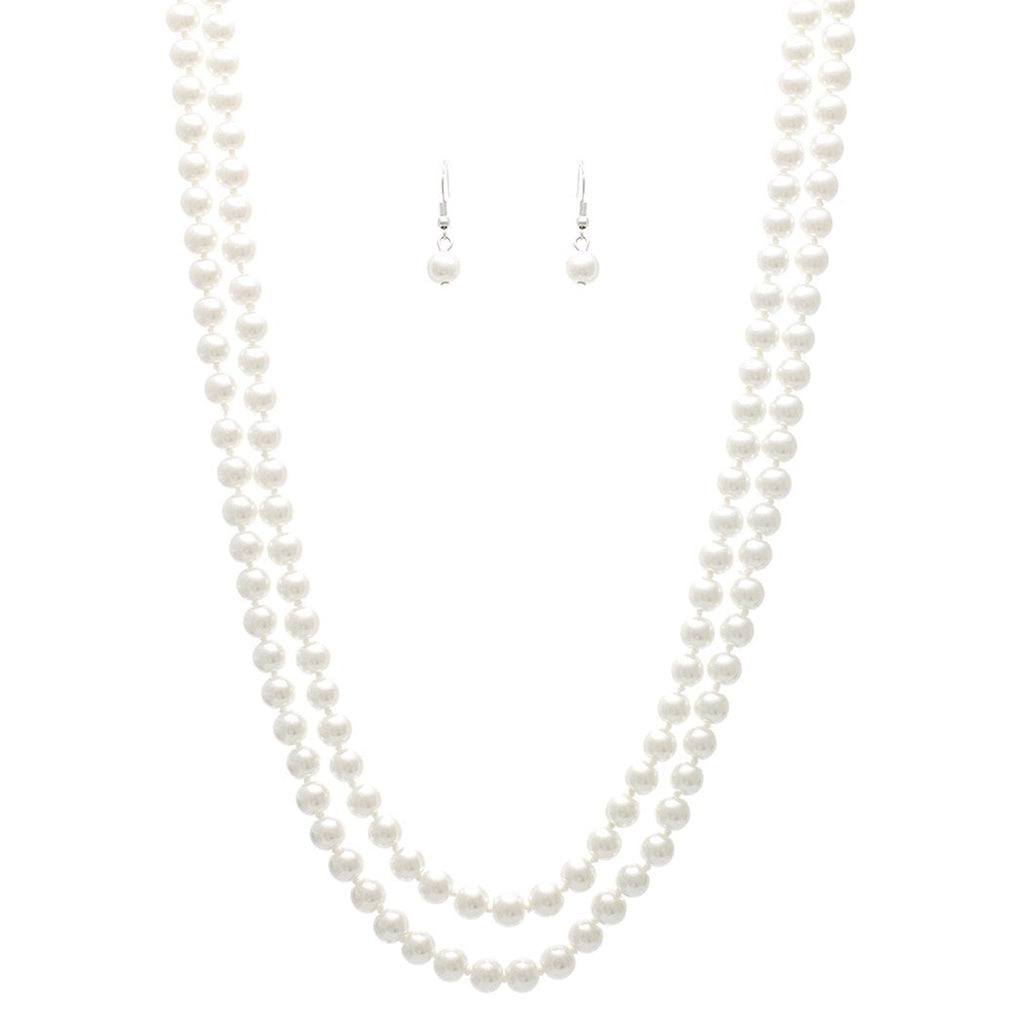 Stunning Classic Knotted Simulated Glass 8mm Pearl Necklace And Dangle Earrings Set, 48