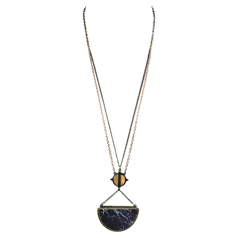 Contemporary Wood Pendant Extra Long Statement Necklace (Black)