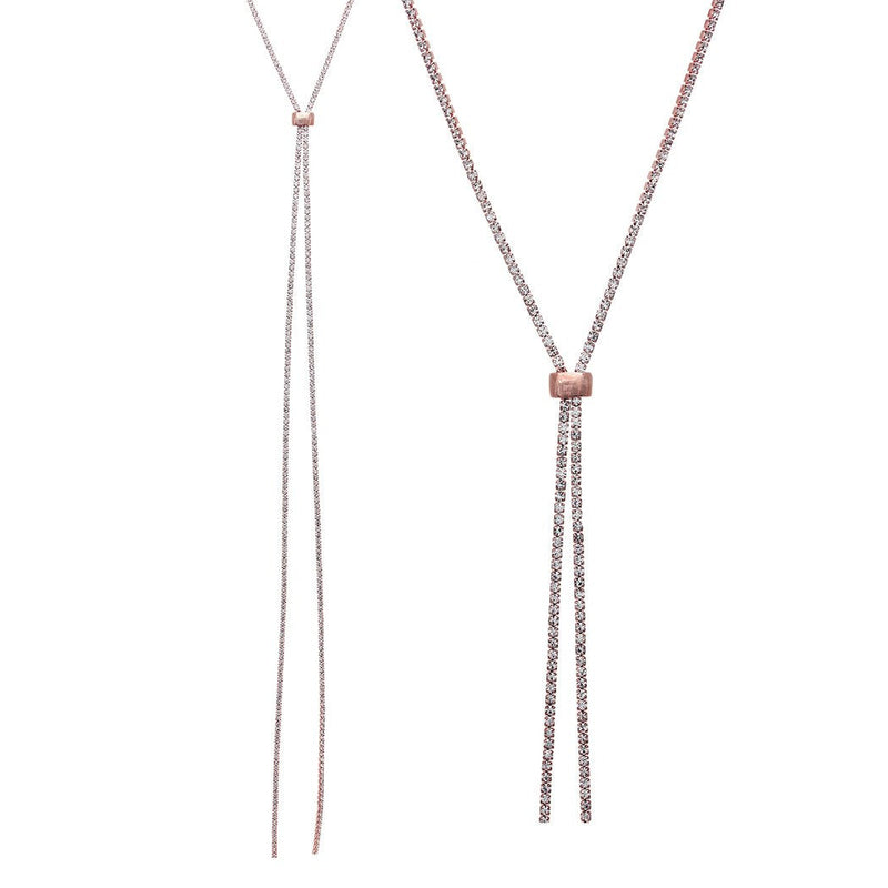 Elegant Glass Rhinestone Bolo Style Adjustable Necklace (Rose Gold/Clear)