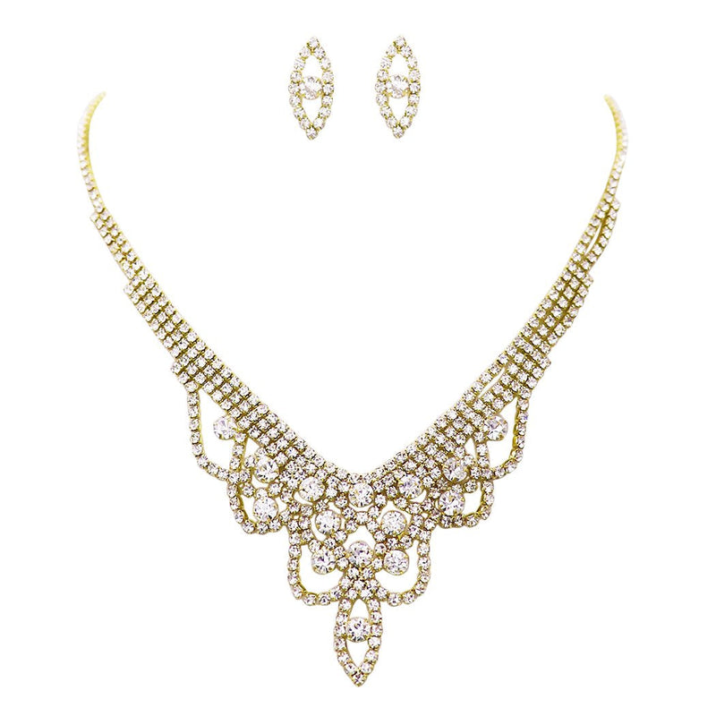 Draped Rhinestone Necklace and Earrings Set (Gold Tone)