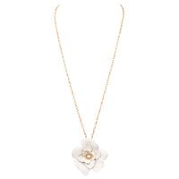 Whimsical Powder Coated Metal Flower Pendant Necklace, 28"-31" with 3" Extender (White)