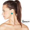 Western Chic Crystal Rhinestone Accented Square Turquoise Howlite Stone Clip On Earrings, 0.9"