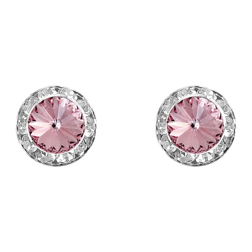 Halo Crystal 11mm Rondelle Stud Earrings (Light Rose)
