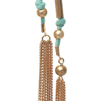 Suede and Chain Fringe Tassel Long Dangle Earrings (Mint)
