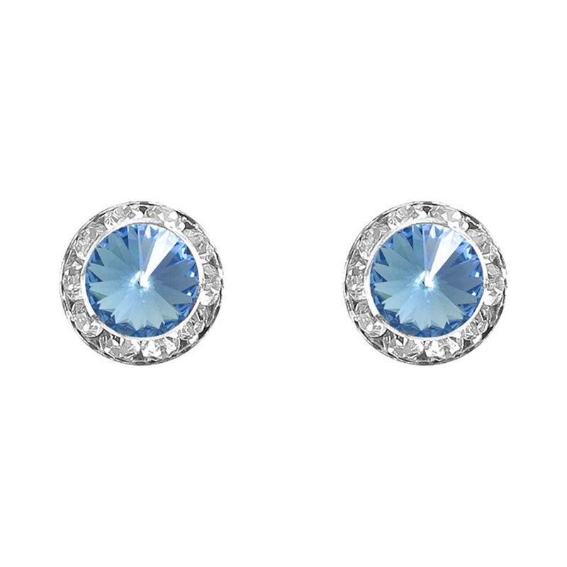 Halo Crystal 11mm Rondelle Stud Earrings (Light Sapphire)