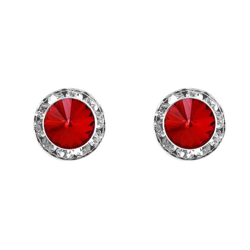 Halo Crystal 13mm Rondelle Stud Earrings (Red and Silver)