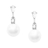 Stunning 10mm Simulated Pearl and Crystal Hypoallergenic Dangle Post Earrings, 0.82" (Silver Tone)