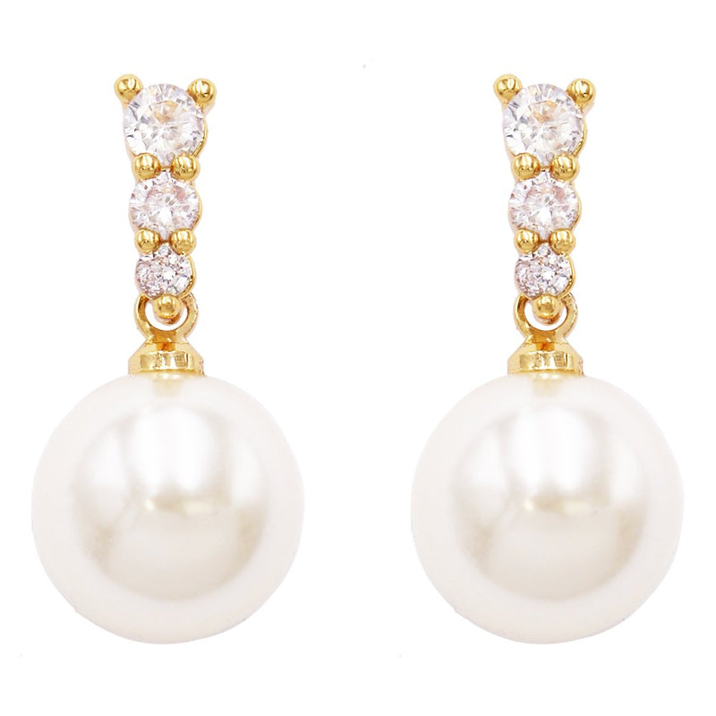Classic Simulated Pearl And Cubic Zirconia Hypoallergenic Post Back Drop Earrings