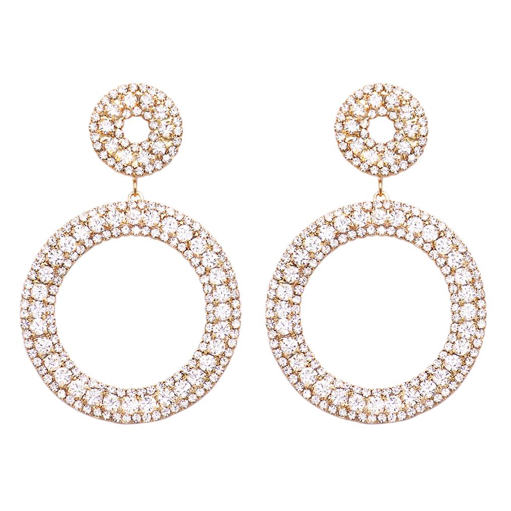 Women's Hypoallergenic Crystal Open Circle Drop Hoop Earrings, 3