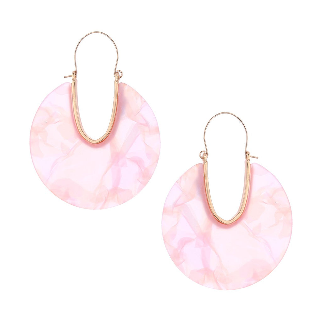 Lucite Solid Triple Disc Necklace and Dangle Hoop Earrings (Rose Earrings Only)