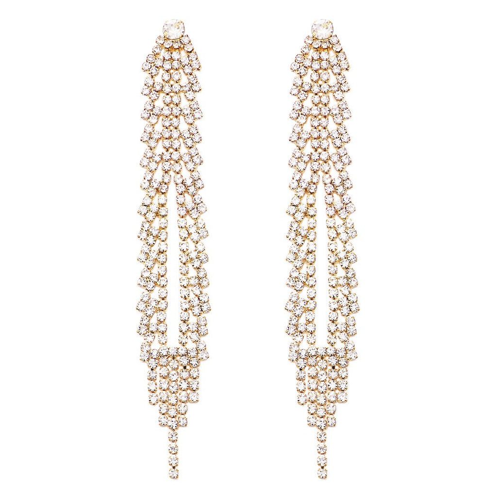 Dazzling Shoulder Duster Crystal Waterfall with Fringe Tassel Hypoallergenic Post Earrings, 4