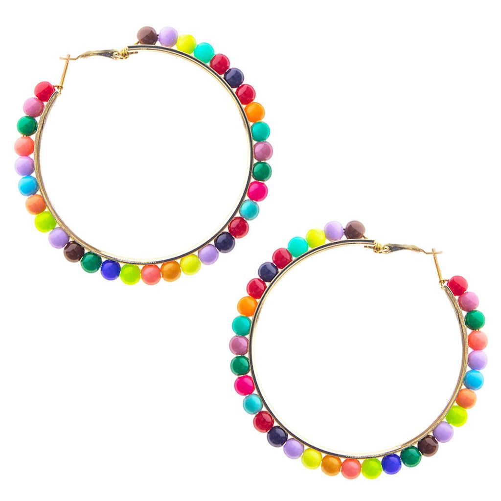 Hypoallergenic Rainbow Beads Hoop Earrings – Rosemarie  display picture 2