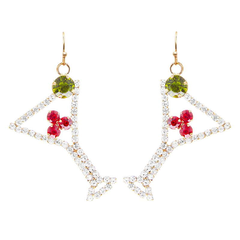 Women's Sparkly Martini Cocktail Crystal Rhinestones Earrings Holiday Celebration Gift