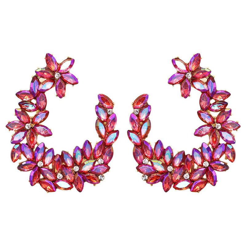 Women's Hypoallergenic Rose Pink Crystal Flower Embellished Rhinestone Earrings