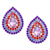 Colorful Crystal Teardrop Hypoallergenic Post Earrings, 1" (Light Purple Center/Gold Tone)