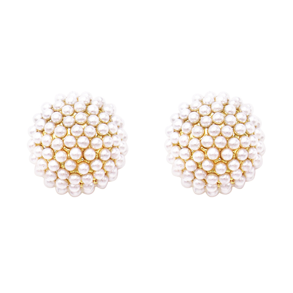 Timeless Classic Simulated Pearl Pave Cluster Hypoallergenic Stud Earrings, 0.35