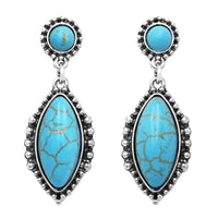 Stunning Vintage Inspired Western Style Turquoise Dyed Howlite Dangle Statement Earrings, 1.75' (Marquis Stone)