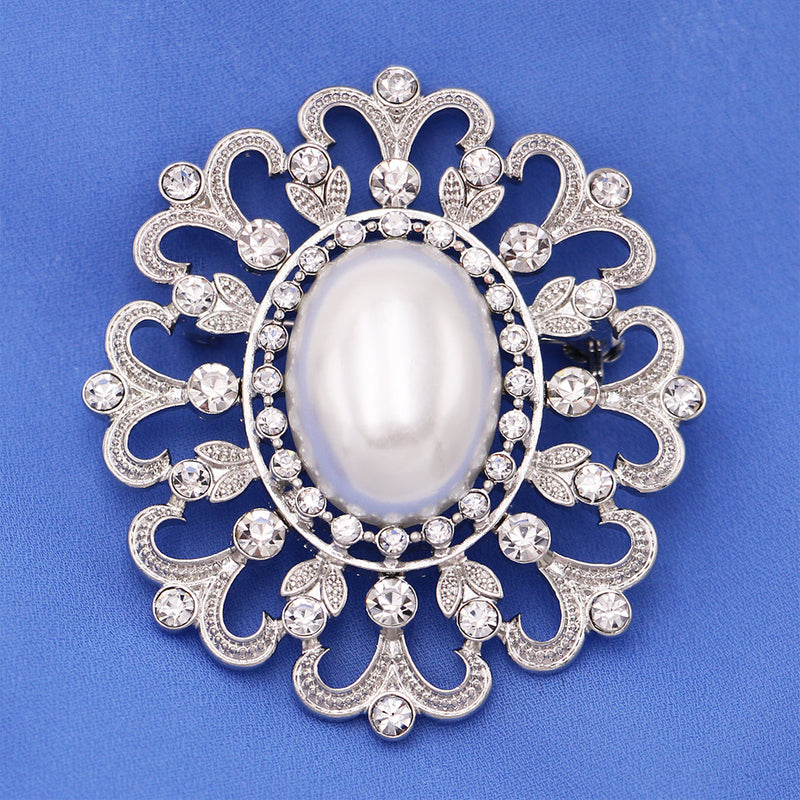 Stunning Vintage Vibes Statement Simulated Pearl Brooch Pin, 2.5"