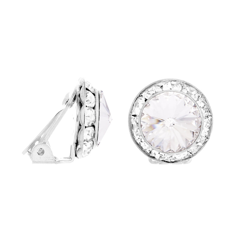 Timeless Classic Statement Clip On Earrings Made with Swarovski Crystals, 15mm-20mm (15mm, Clear Crystal Silver Tone)