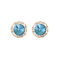 Timeless Classic Hypoallergenic Post Back Halo Earrings Made With Swarovski Crystals, 15mm-20mm (15mm, Aqua Blue Crystal Gold Tone)