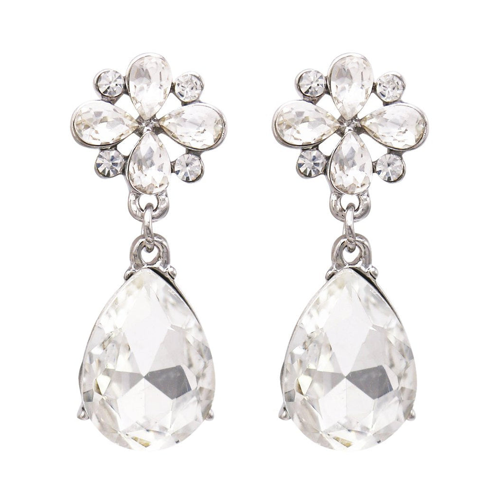 Flower and Teardrop Crystal Statement Earrings