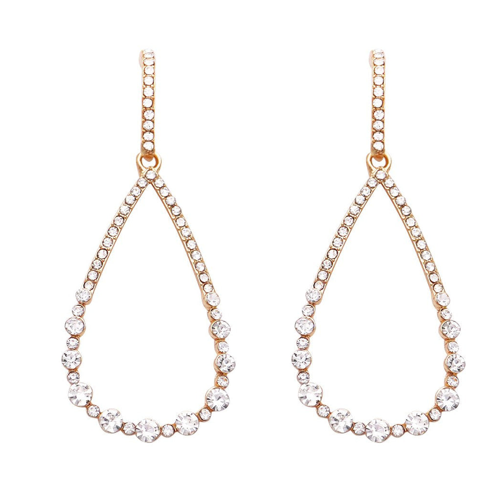 Large Crystal Rhinestone Teardrop Dangle Earrings (Gold)