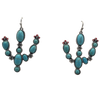 Cowgirl Glam Western Style Semi Precious Howlite Stone Statement Cactus Dangle Earrings, 2" (Turquoise Blue With Pink Accent)