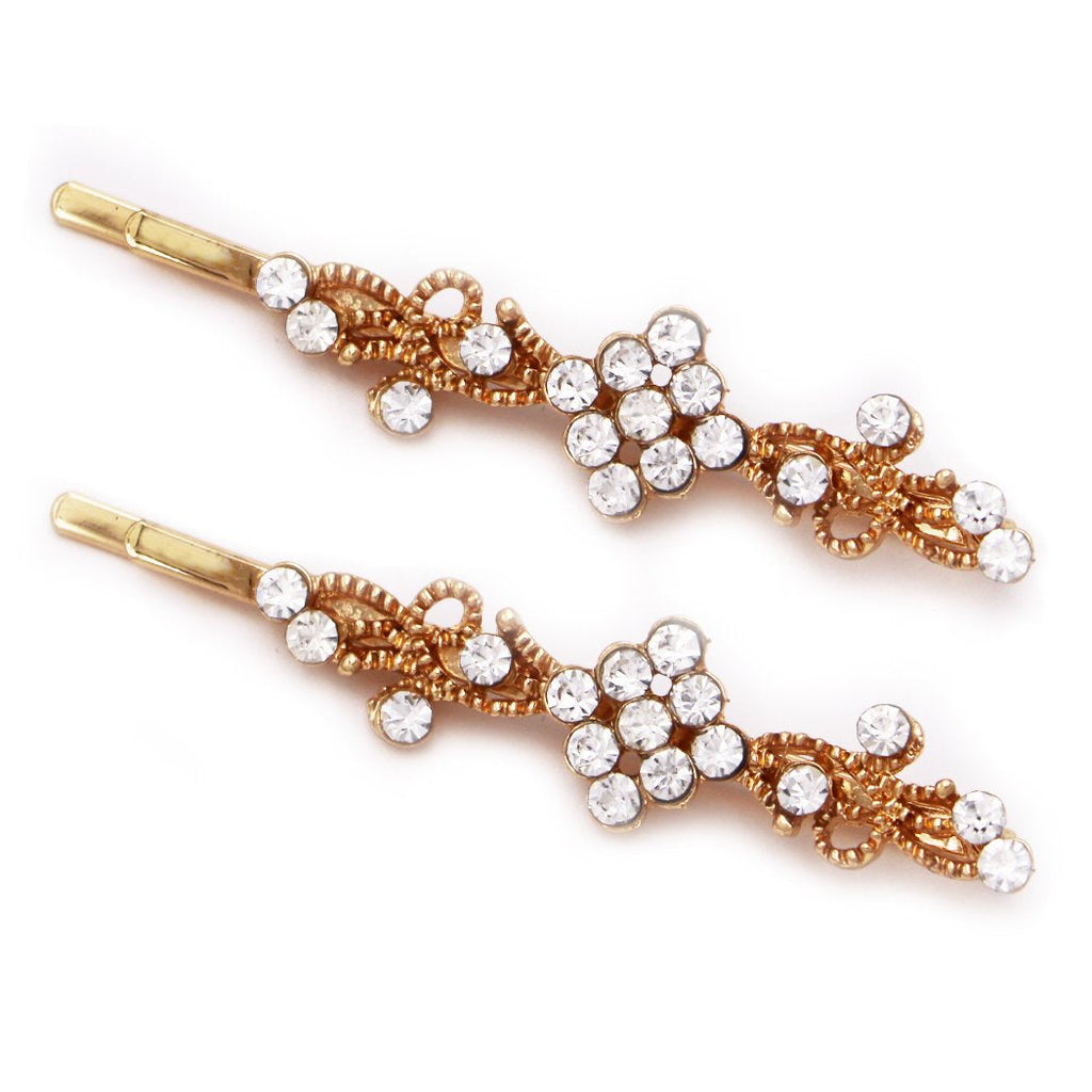 Swirls Round Crystal Hair Clip Rhinestone Bobby Pins Hair Accessories (Clear/Gold Tone)