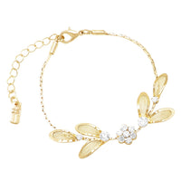 Women's Floral Statement Necklace Bracelet Earring Jewelry Gift Set (Clear Crystals Gold Tone)