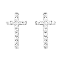 Petite Christian Cross Dipped Religious Hypoallergenic Post Back Stud Earrings (CZ Crystal White-Gold Dipped , 0.50")