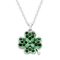 Green Dainty Pave Crystal Four Leaf Clover Pendant Necklace, 16"-18" with 2" Extender