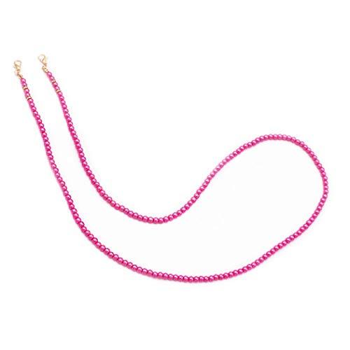 Elegant Designer Faux Pearl Bead with Dainty Crystal Detail Fashion Face Mask Holder Strap Necklace Lanyard, 27.5" (Pink)