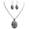 Vintage Style Burnished Silver Tone Textured Cross Pendant Necklace Earring Set, 18"+3" Extender