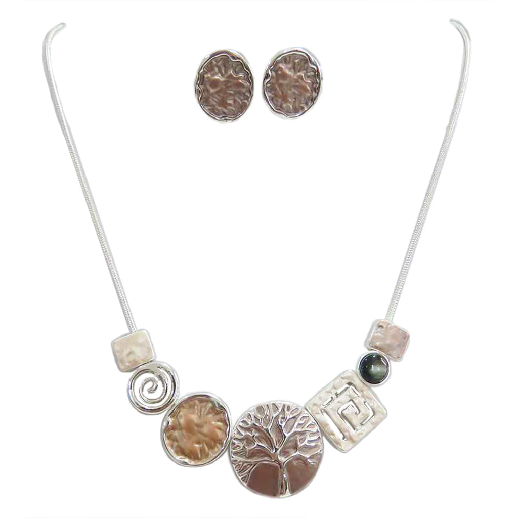 Beautiful Textured Enamel Coated Metal Charms Snake Chain Necklace Earrings Set, 16