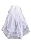 Women's Stunning 3 Tier White Bridal Wedding Veil With Satin Trim And Faux Pearl Accents